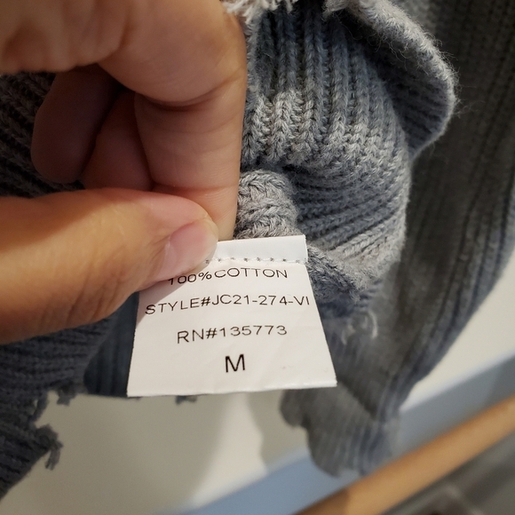 Vici Mindy Gray Button Front Distressed Cotton Ribbed Knit Cardigan Sweater - Picture 10 of 10